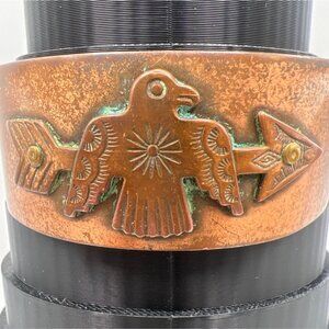 Vintage Copper Cuff Bracelet With Thunderbird & Arrow Design